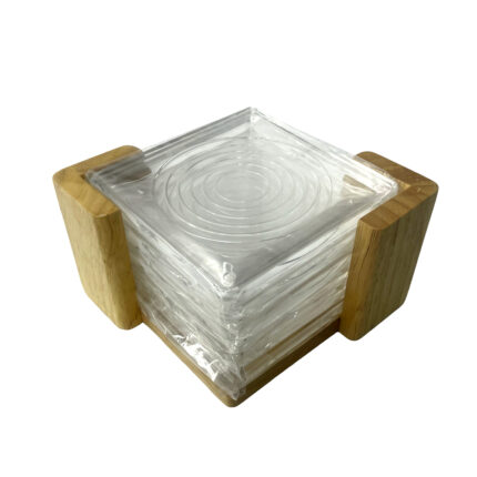 Acrylic Coaster Tea Mat Set Wood Stand (0550)