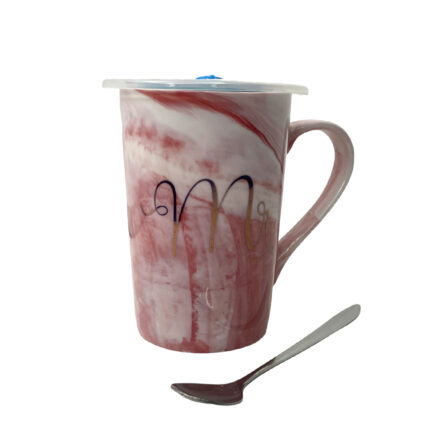 Ceramic Tea Mug With Cap & Spoon Pink