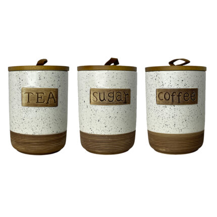 Chini Set Of Three Canister White (Coffee+Sugar+Tea)