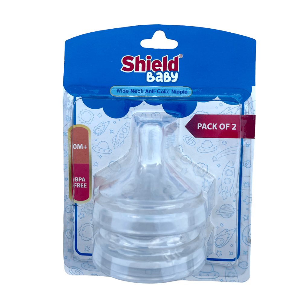 Shield Wide Neck Anti Colic Nipple 0M+ 2Pcs Shield Wide Neck Anti Colic Nipple 0M+ 2Pcs